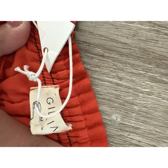 Gillia Red Linen Mini Dress Spaghetti Strap Convertible Strapless Shirred Waist - Picture 8 of 10